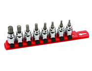 8 Piece - Hex Inch Socket Set - 1/8 - 3/8" On Rail - 3/8" Square Drive with 1/4" Replaceable Hex Bit - Exact Tooling