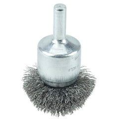 Weiler - End Brushes; Brush Diameter (Inch): 1-1/2 ; Fill Material: Steel ; Filament/Wire Diameter Range (Decimal Inch): 0.0201 and Above ; Filament/Wire Diameter (Decimal Inch): 0.0060 ; Wire Type: Crimped Wire ; Bridled: No - Exact Tooling