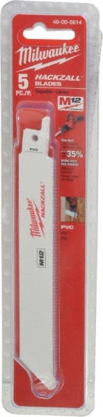Milwaukee Tool - 6" Long x 3/4" Thick, Bi-Metal Reciprocating Saw Blade - Straight Profile, 14 TPI, Toothed Edge, Universal Shank - Exact Tooling
