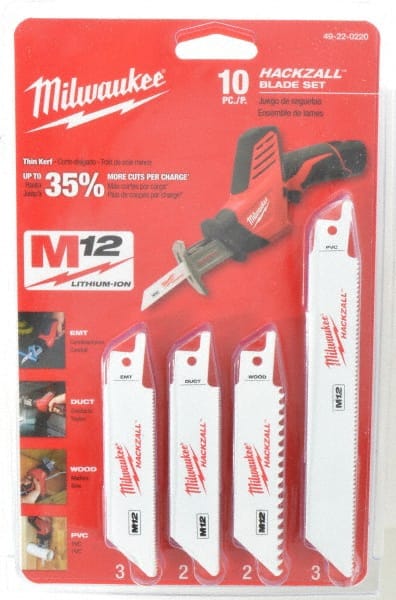 Milwaukee Tool - 10 Piece, 4" Long x 0.035" Thick, Bi-Metal Reciprocating Saw Blade Set - Straight Profile, 6 to 24 Teeth per Inch - Exact Tooling