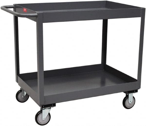 Jamco - 1,200 Lb Capacity, 24" Wide x 48" Long x 35" High Service Cart - 2 Shelf, Steel, 2 Rigid/2 Swivel Casters - Exact Tooling