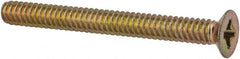 Made in USA - #6-32 UNC, 1-3/8" OAL Phillips Drive Machine Screw - Flat Head, Grade 3 Steel, Yellow Cadmium-Plated Finish, Without Washer - Exact Tooling