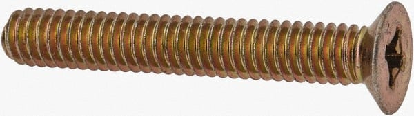 Made in USA - #8-32 UNC, 1-3/16" OAL Phillips Drive Machine Screw - Flat Head, Grade 3 Steel, Yellow Cadmium-Plated Finish, Without Washer - Exact Tooling