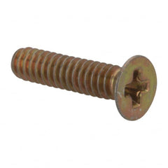Made in USA - #4-40 UNC, 1/2" OAL Phillips Drive Machine Screw - Flat Head, Grade 3 Steel, Yellow Cadmium-Plated Finish, Without Washer - Exact Tooling