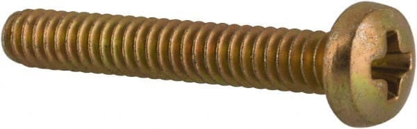 Made in USA - #4-40 UNC, 3/4" Length Under Head Phillips Drive Machine Screw - Pan Head, Grade 3 Steel, Yellow Cadmium-Plated Finish, Without Washer - Exact Tooling