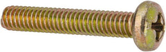 Made in USA - #8-32 UNC, 1" Length Under Head Phillips Drive Machine Screw - Pan Head, Grade 3 Steel, Yellow Cadmium-Plated Finish, Without Washer - Exact Tooling