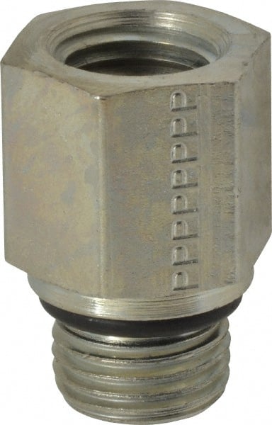 Parker - 9/16-18 Male Thread x 1/4 Female Thread, Zinc Plated Steel Industrial Pipe Adapter - Male Straight Thread O-Ring x Female NPTF, 6,000 psi - Exact Tooling