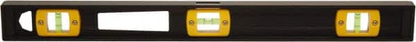 Johnson Level & Tool - 24" Long 3 Vial I-Beam Level - Aluminum, Black, 2 Plumb & 1 Level Vials - Exact Tooling