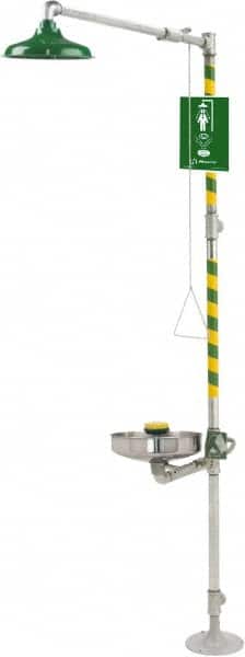 Haws - 1-1/4" Inlet, 20 GPM shower Flow, Drench shower, Eye & Face Wash Station - Bowl, Triangular Pull Rod & Push Flag Activated, Galvanized Steel Pipe, Plastic Shower Head, 3.7 GPM Bowl Flow, Inline Strainer, Barrier Free, Top or Mid Supply - Exact Tooling