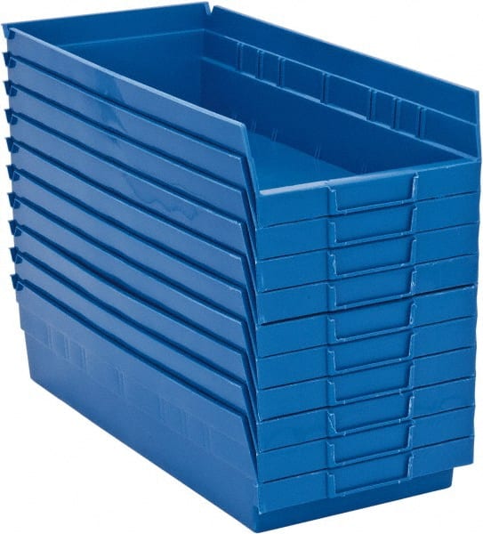 Quantum Storage - 50 Lb. Load Capacity, 17-7/8" Deep, Blue Polypropylene Hopper Shelf Bin - 4" High x 8-3/8" Wide x 17-7/8" Long - Exact Tooling