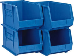 Quantum Storage - 75 Lb. Load Capacity, 18" Deep, Blue Polypropylene Hopper Stacking Bin - 10" High x 11" Wide x 18" Long - Exact Tooling