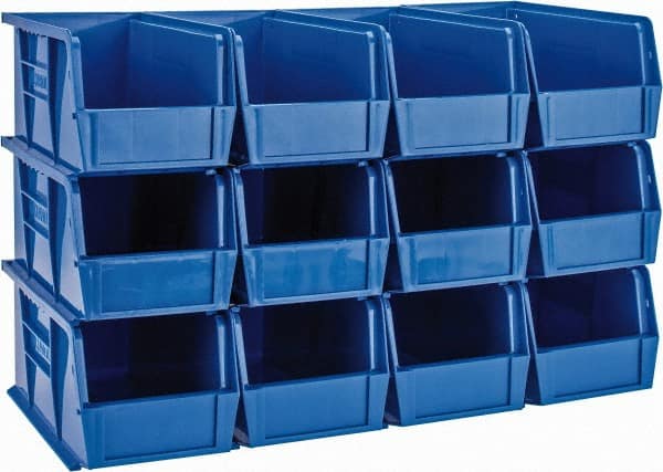 Quantum Storage - 30 Lb. Load Capacity, 10-7/8" Deep, Blue Polypropylene Hopper Stacking Bin - 5" High x 5-1/2" Wide x 10-7/8" Long - Exact Tooling
