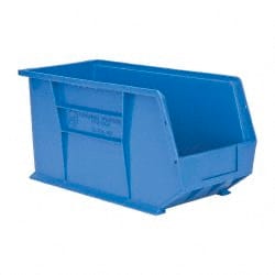 Quantum Storage - 60 Lb. Load Capacity, 18" Deep, Blue Polypropylene Hopper Stacking Bin - 9" High x 8-1/4" Wide x 18" Long - Exact Tooling
