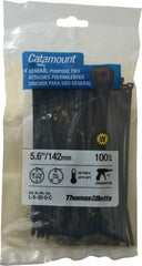 Thomas & Betts - 5.6" Long Black Nylon Standard Cable Tie - 30 Lb Tensile Strength, 1.21mm Thick, 1-1/4" Max Bundle Diam - Exact Tooling