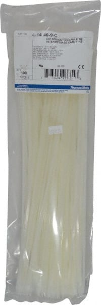Thomas & Betts - 14-1/2" Long Natural (Color) Nylon Standard Cable Tie - 40 Lb Tensile Strength, 1.13mm Thick, 5/8" Max Bundle Diam - Exact Tooling