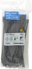 Thomas & Betts - 7-1/2" Long Black Nylon Standard Cable Tie - 50 Lb Tensile Strength, 1.35mm Thick, 5/8" Max Bundle Diam - Exact Tooling