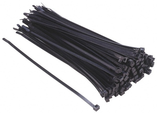 Thomas & Betts - 14.2" Long Black Nylon Standard Cable Tie - 120 Lb Tensile Strength, 1.91mm Thick, 1-1/4" Max Bundle Diam - Exact Tooling