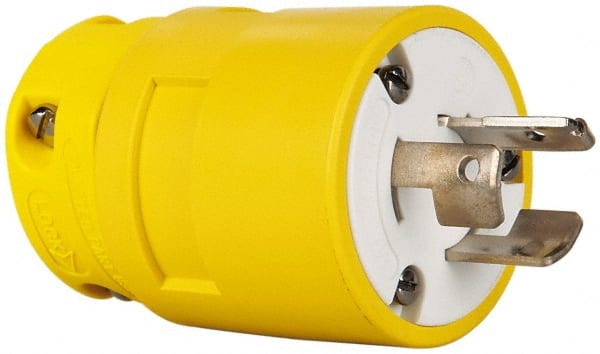 Value Collection - 125/250 VAC, 20 Amp, NonNEMA, Straight, Ungrounded, Industrial Grade Plug - 3 Pole, 3 Wire, 1 Phase, Rubber, Yellow - Exact Tooling