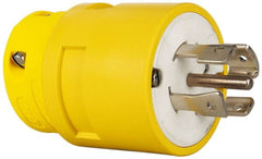 Value Collection - 347/600 VAC, 30 Amp, L23-30 NEMA, Straight, Ungrounded, Industrial Grade Plug - 4 Pole, 5 Wire, Rubber, Yellow - Exact Tooling