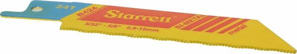 Starrett - 4" Long x 3/4" Thick, Bi-Metal Reciprocating Saw Blade - Straight Profile, 24 TPI, Toothed Edge, Universal Shank - Exact Tooling