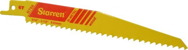 Starrett - 6" Long x 3/4" Thick, Bi-Metal Reciprocating Saw Blade - Tapered Profile, 6 TPI, Toothed Edge, Universal Shank - Exact Tooling