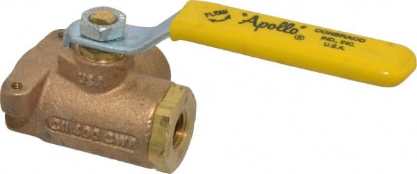 Apollo - 1/4" Pipe, Standard Port, Bronze Standard Ball Valve - Three Way, FNPT x FNPT x FNPT Ends, Lever Handle, 400 WOG - Exact Tooling