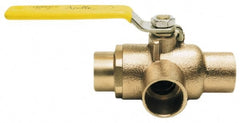 Apollo - 1" Pipe, Standard Port, Bronze Standard Ball Valve - Three Way, Soldered x Soldered Ends, Lever Handle, 400 WOG - Exact Tooling