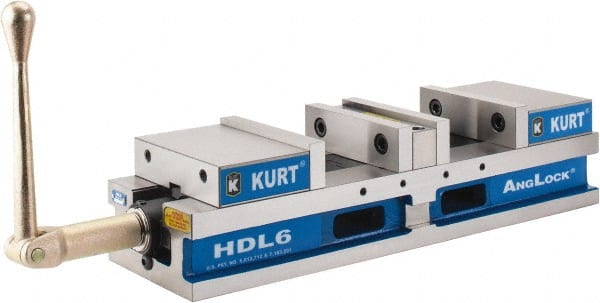 Kurt - 6" Jaw Width, 4" Jaw Opening Capacity, Horizontal Stationary Machine Vise - Manual Operation, 7,460 Lb Capacity, 1 Station, 22.45" Long x 4.853" High x 1-47/64" Deep, 44.07mm Jaw Height - Exact Tooling