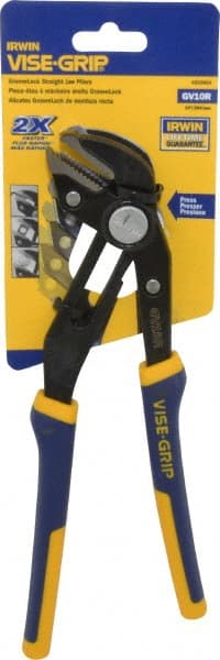 Irwin - 10" OAL, 2-1/4" Jaw Length, Groovelock Pliers - Serrated Jaw, Straight Head, ProTouch Handles - Exact Tooling