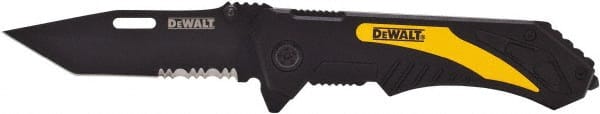 DeWALT - 3-1/4" Blade, 8" OAL, Partially Serrated Clip Point Folding Knife - 4-1/2" Closed Length, Plastic, 1 Blade, 1 Edge - Exact Tooling