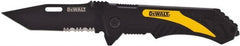 DeWALT - 3-1/4" Blade, 8" OAL, Partially Serrated Clip Point Folding Knife - 4-1/2" Closed Length, Plastic, 1 Blade, 1 Edge - Exact Tooling