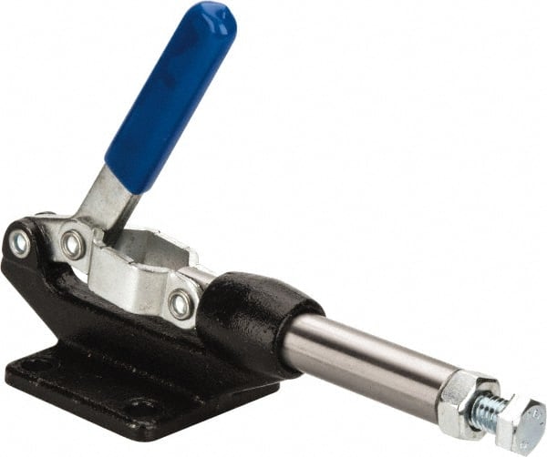 Gibraltar - 800 Lb Load Capacity, Flanged Base, Carbon Steel, Standard Straight Line Action Clamp - 0.33" Mounting Hole Diam, 0.63" Plunger Diam, Straight Handle - Exact Tooling