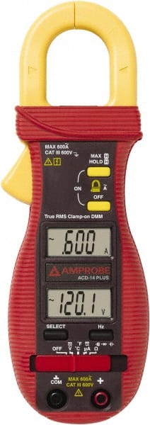Amprobe - 3086905, CAT III, Digital True RMS HVAC Clamp Meter with 1.0236" Clamp On Jaws - 600 VAC/VDC, 600 AC Amps, Measures Voltage, Continuity, Current, Frequency, microAmps, Resistance, Temperature - Exact Tooling