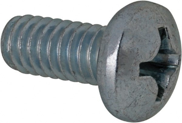 Value Collection - #12-24 UNC, 1/2" Length Under Head Phillips Drive Machine Screw - Pan Head, Grade 2 Steel, Zinc-Plated Finish, Without Washer - Exact Tooling