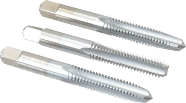 Made in USA - 5/16-18 UNC, 4 Flute, Bottoming, Plug & Taper, Chrome Finish, High Speed Steel Tap Set - Right Hand Cut, 2-23/32" OAL, 1-1/8" Thread Length, 2B/3B Class of Fit - Exact Tooling