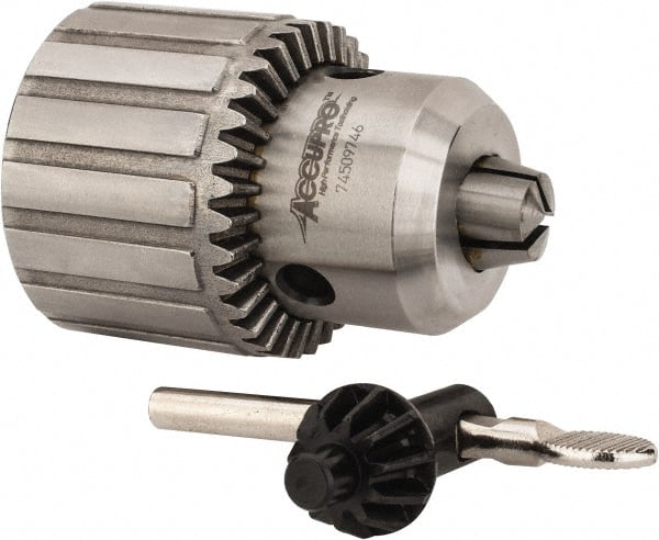 Accupro - 5/8-16, 1/32 to 5/8" Capacity, Threaded Mount Drill Chuck - Keyed, 57mm Sleeve Diam, 77mm Open Length - Exact Tooling