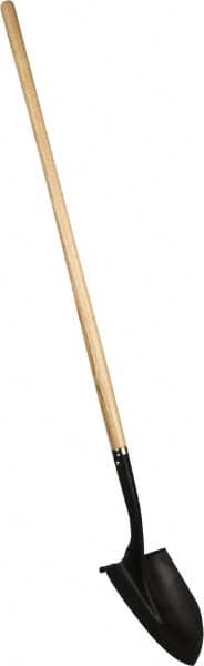 PRO-SOURCE - 11" High x 9-1/2" Wide Round Steel Shovel - 48" Long Wood Straight Handle, Front Turned - Exact Tooling
