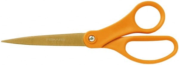 Fiskars - 3-1/2" LOC, 8" OAL TiN Coated Stainless Steel Ergonomic Titanium Shop Shear - Ambidextrous, Straight Handle, For Shop Use - Exact Tooling