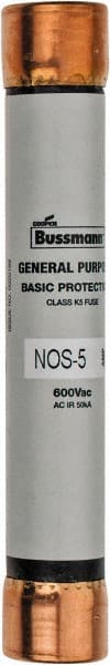 Cooper Bussmann - 600 VAC, 5 Amp, Fast-Acting General Purpose Fuse - Fuse Holder Mount, 127mm OAL, 50 at AC/DC kA Rating, 13/16" Diam - Exact Tooling