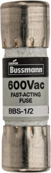 Cooper Bussmann - 600 VAC, 0.5 Amp, Fast-Acting General Purpose Fuse - Fuse Holder Mount, 1-3/8" OAL, 10 at AC kA Rating, 13/32" Diam - Exact Tooling