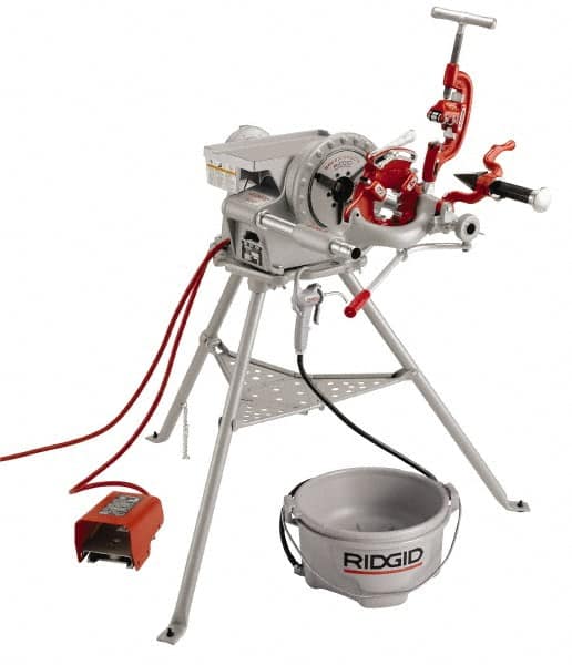 Ridgid - 1/8 to 2 Inch Pipe, 38 RPM Spindle Speed, 1/2 hp, Pipe Threading Machine - Heavy Duty Forward, Off, Reverse with Integral Foot Switch Motor Control, Model 341 Reamer, 115 Volts - Exact Tooling