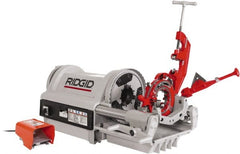 Ridgid - 1/4 to 4 Inch Pipe, 36 RPM Spindle Speed, 1-1/2 hp, Pipe Threading Machine - Heavy Duty Rotary Forward, Off, Reverse with Integral Foot Switch Motor Control, Model 744 Reamer, 120 Volts - Exact Tooling