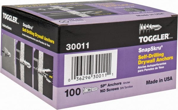 Toggler - #6 to 10 Screw, 5/16" Diam, 1-5/8" Long, 3/8 to 5/8" Thick, Self Drilling Drywall & Hollow Wall Anchor - Thermoplastic Alloy, Use in Drywall - Exact Tooling