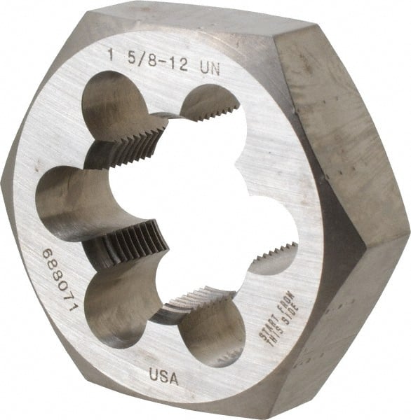 Made in USA - 1-5/8 - 12 UNS Thread, 3-1/8" Hex, Right Hand Thread, Hex Rethreading Die - Carbon Steel, 1" Thick - Exact Tooling