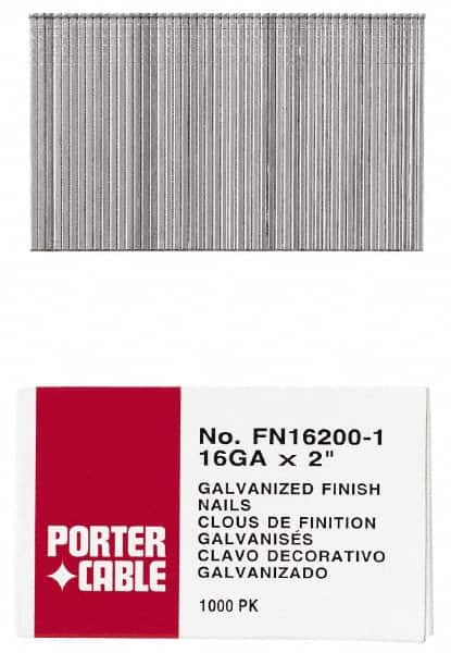 Porter-Cable - 16 Gauge 1" Long Finishing Nails for Power Nailers - Grade 2 Steel, Galvanized Finish, Smooth Shank, Straight Stick Collation, Chisel Point - Exact Tooling