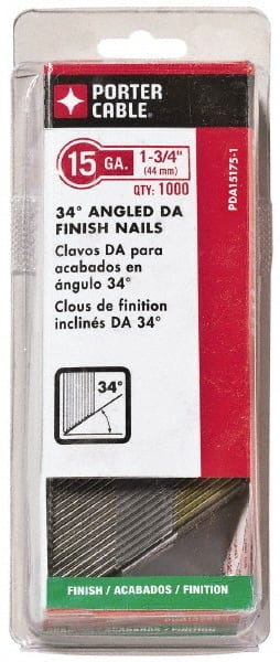 Porter-Cable - 18 Gauge 1-3/4" Long Finishing Nails for Power Nailers - Grade 2 Steel, Bright Finish, Angled Stick Collation, Chisel Point - Exact Tooling