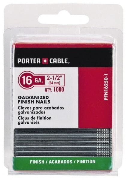 Porter-Cable - 16 Gauge 1" Long Finishing Nails for Power Nailers - Grade 2 Steel, Galvanized Finish, Straight Stick Collation, Chisel Point - Exact Tooling