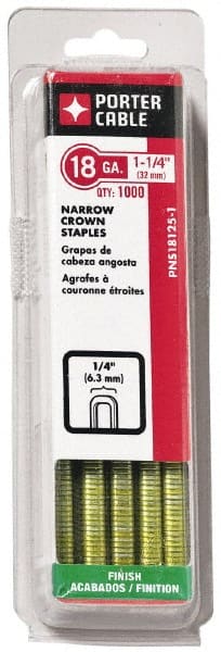 Porter-Cable - 1" Long x 1/4" Wide, 18 Gauge Narrow Crown Construction Staple - Grade 2 Steel, Galvanized Finish - Exact Tooling