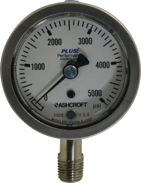 Ashcroft - 2-1/2" Dial, 1/4 Thread, 0-5,000 Scale Range, Pressure Gauge - Lower Connection Mount, Accurate to 3-2-3% of Scale - Exact Tooling