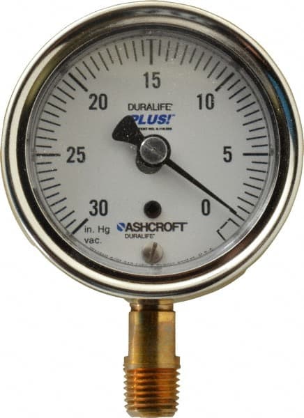 Ashcroft - 2-1/2" Dial, 1/4 Thread, 30-0 Scale Range, Pressure Gauge - Lower Connection Mount, Accurate to 1% of Scale - Exact Tooling